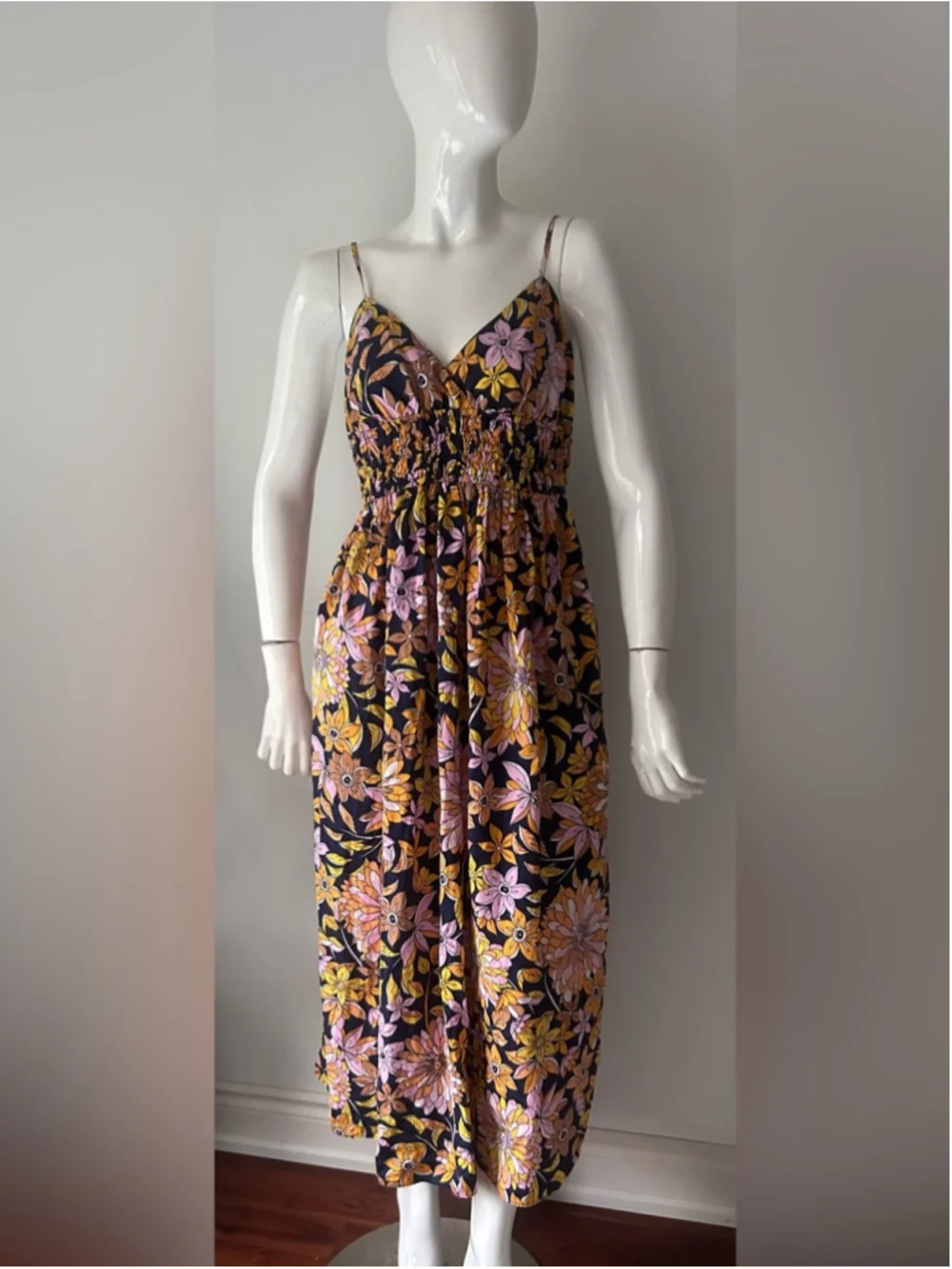 J.Crew Floral Smocked Midi Dress Size 12 Retro Boho Sundress